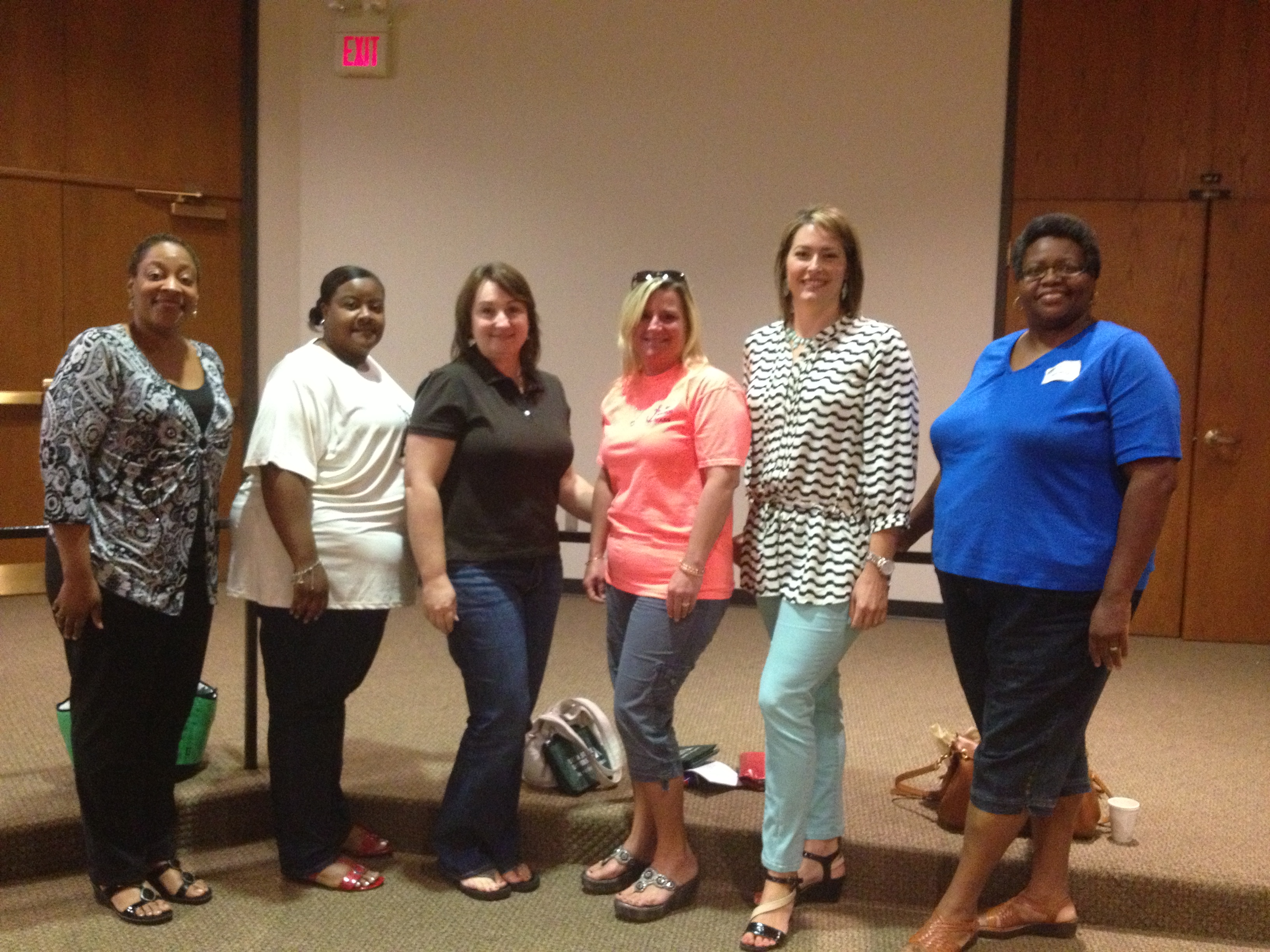 Caption: Ellen Griffin ’94, Tamika Bonds ’00, Amanda Street ’91, Carmen Oswalt ’90, Libbi Logan ’99, and Jo Hendrix ’10.  